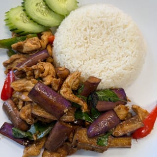Eggplant Stir Fry Serve with Jasmin Rice
